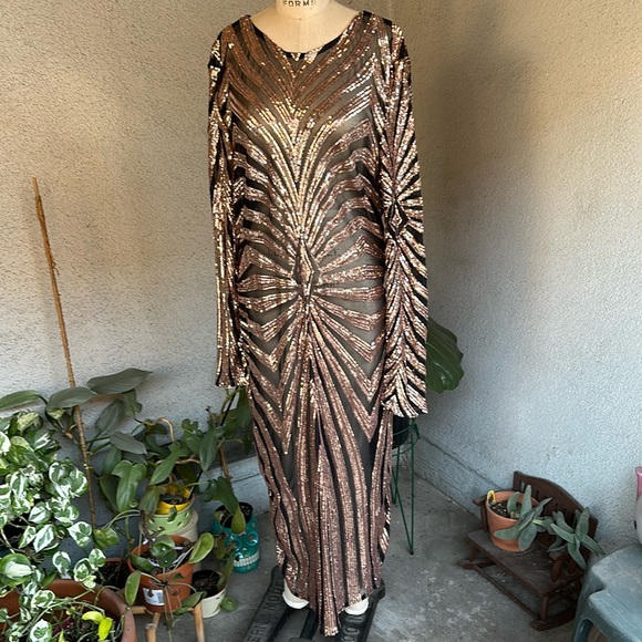 24K Label by K Too | Black Sheer Sequined Maxi Evening Dress - Picture 1 of 8